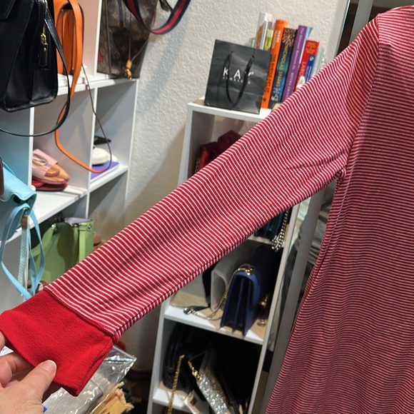 Red Striped Long Sleeve Henley Dress - Picture 5 of 6